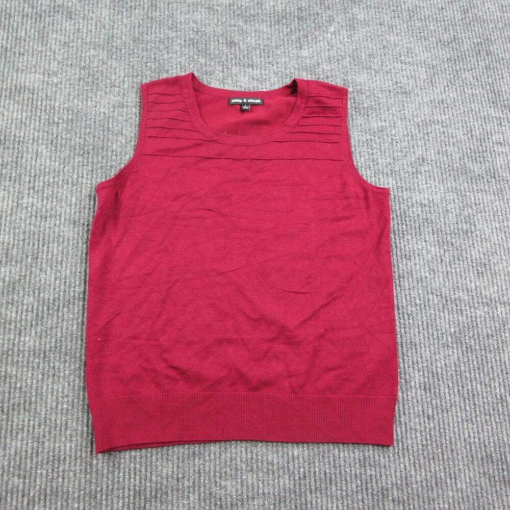 Cable & Gauge Vest Womens L Red Sleeveless Crew Neck Pleated Rayon Blend
